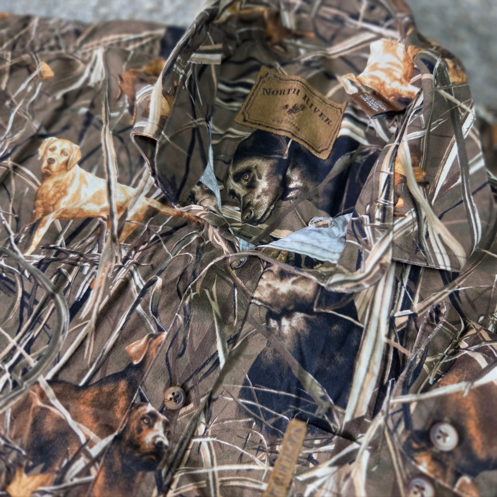North River Outfitters Mens L Hunting Dog Camo Shirt Cotton Long Sleeve 7140087